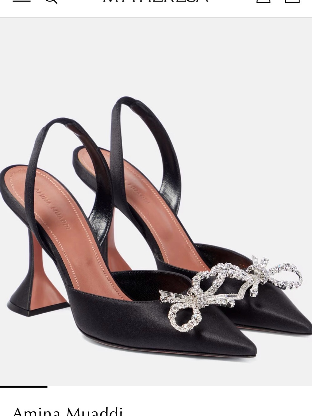 Amina Muaddi Rosie Black Satin Slingback Pumps with Crystal Bow